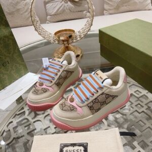 Gucci Beige and Pink Sneakers with Blue Accents